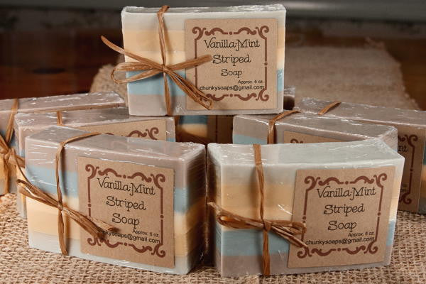 Handcrafted Vanilla-Mint Striped Soap